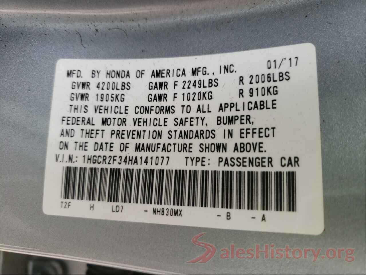 1HGCR2F34HA141077 2017 HONDA ACCORD