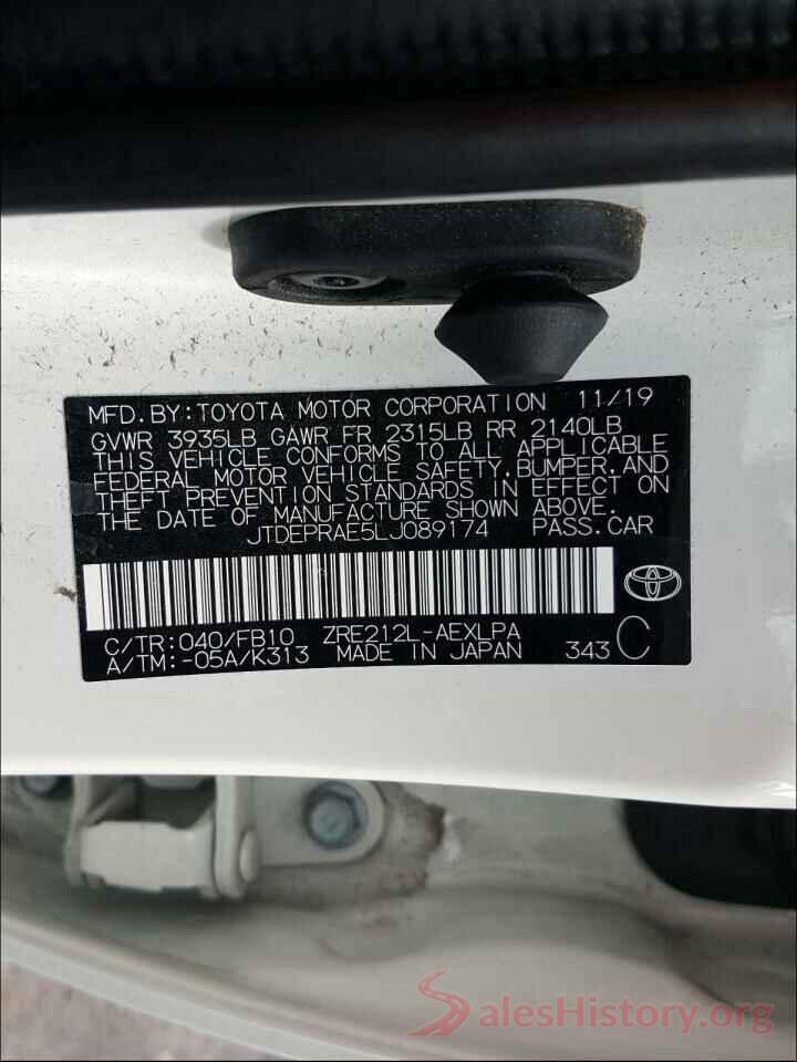 JTDEPRAE5LJ089174 2020 TOYOTA COROLLA