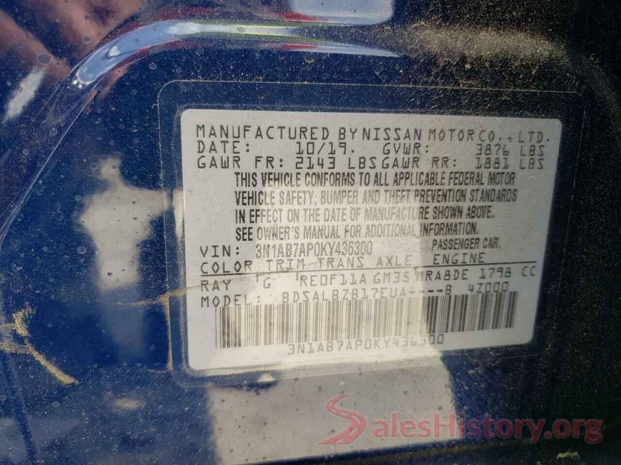 3N1AB7AP0KY436300 2019 NISSAN SENTRA