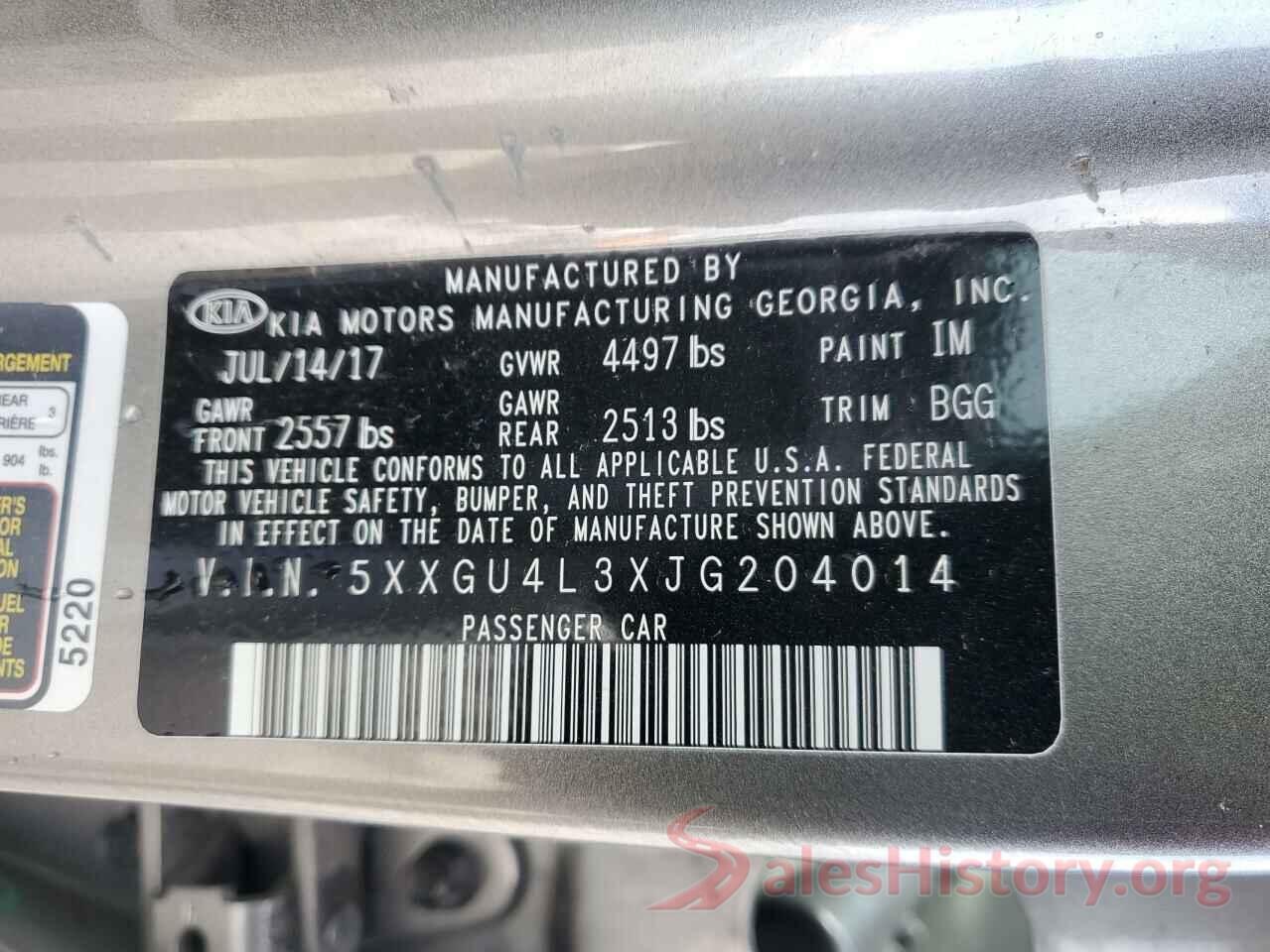 5XXGU4L3XJG204014 2018 KIA OPTIMA