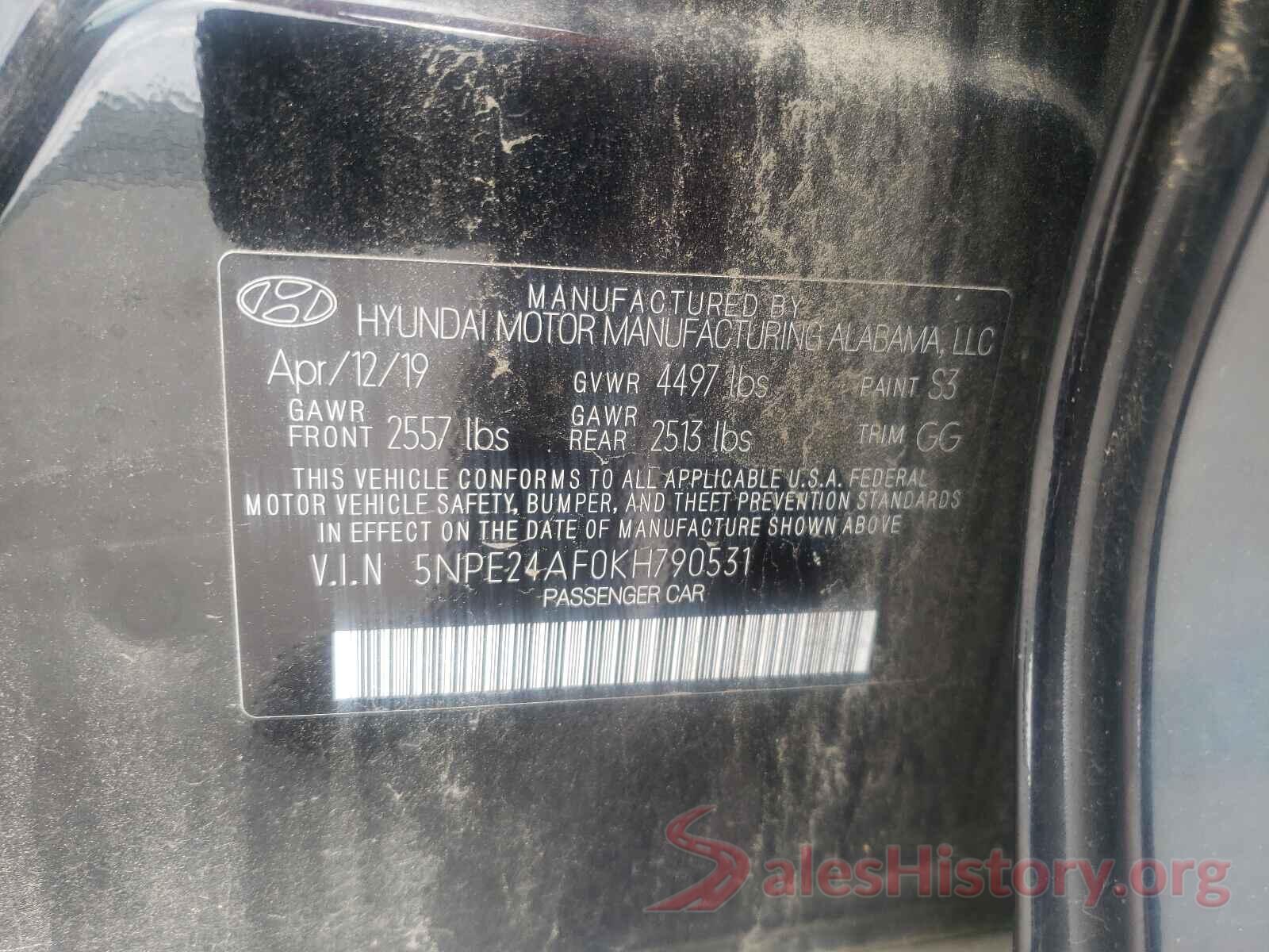 5NPE24AF0KH790531 2019 HYUNDAI SONATA