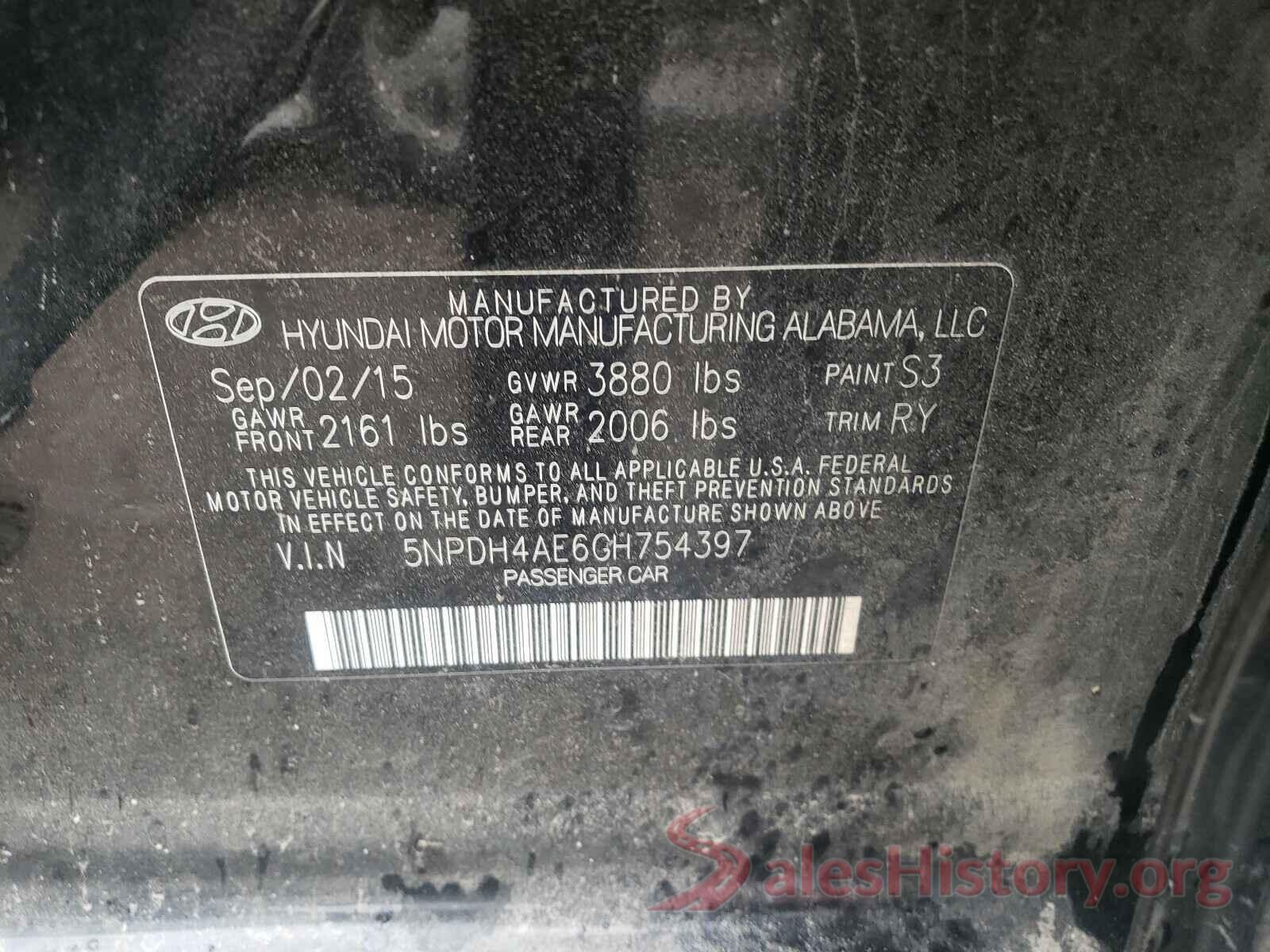 5NPDH4AE6GH754397 2016 HYUNDAI ELANTRA