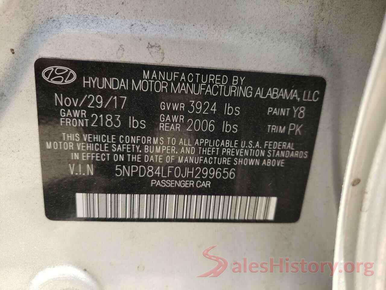 5NPD84LF0JH299656 2018 HYUNDAI ELANTRA