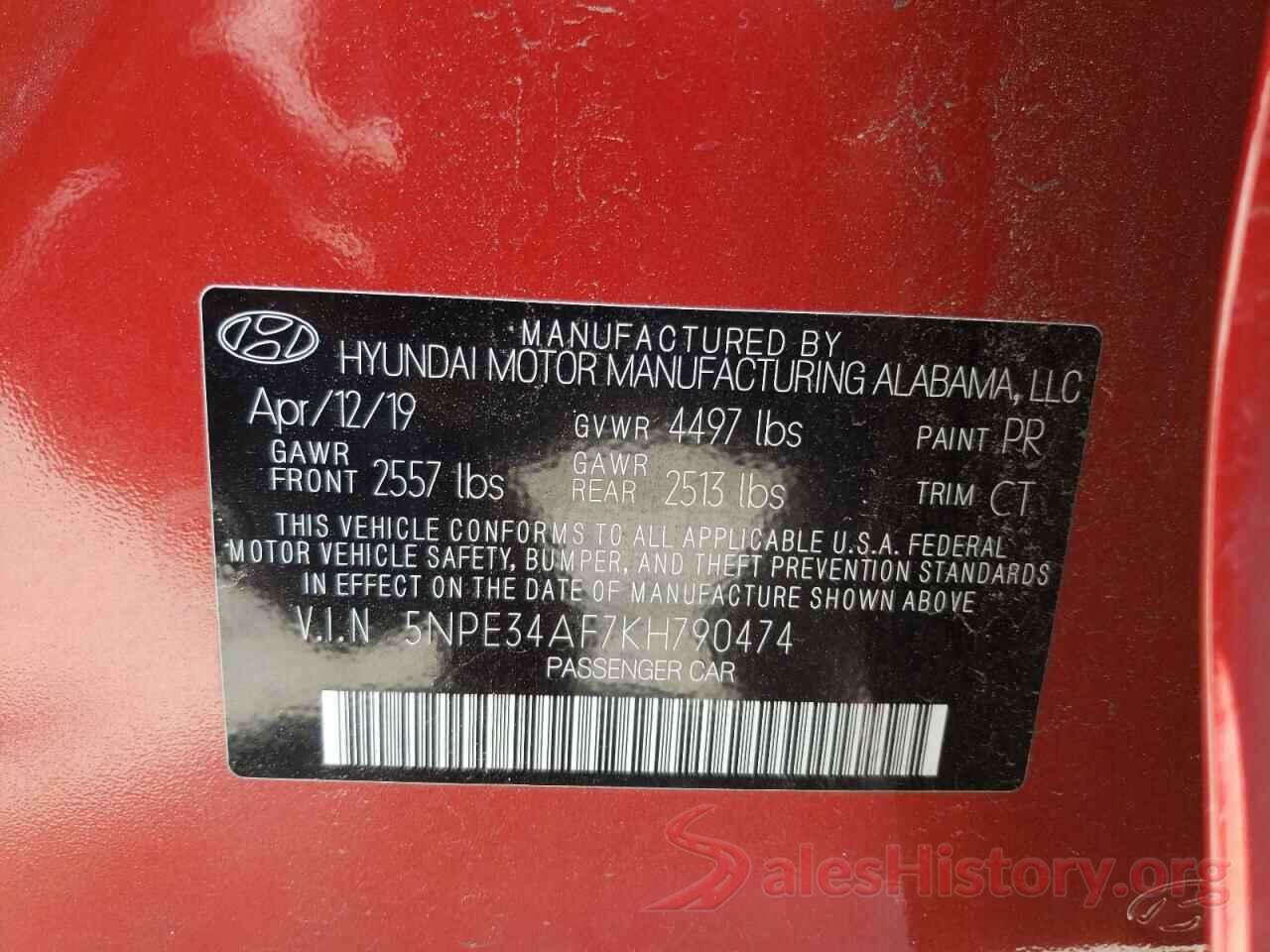 5NPE34AF7KH790474 2019 HYUNDAI SONATA