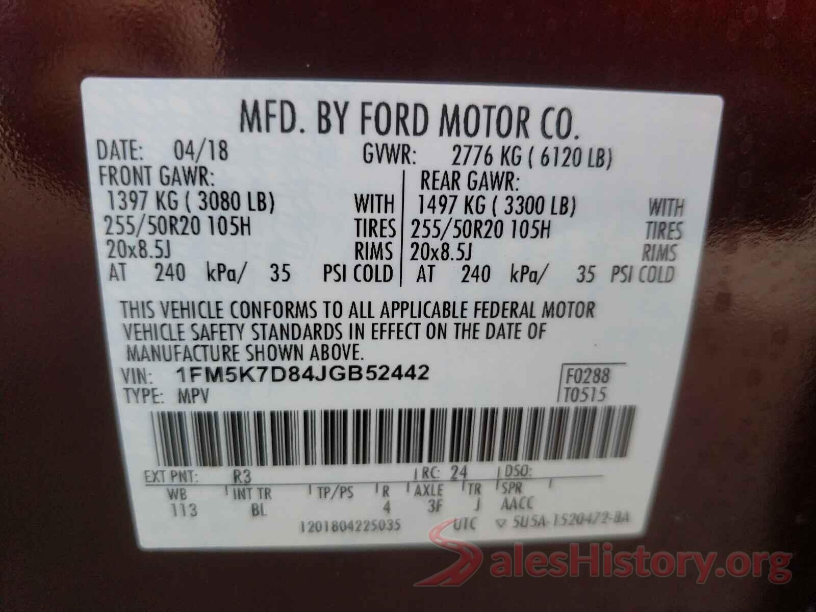 1FM5K7D84JGB52442 2018 FORD EXPLORER