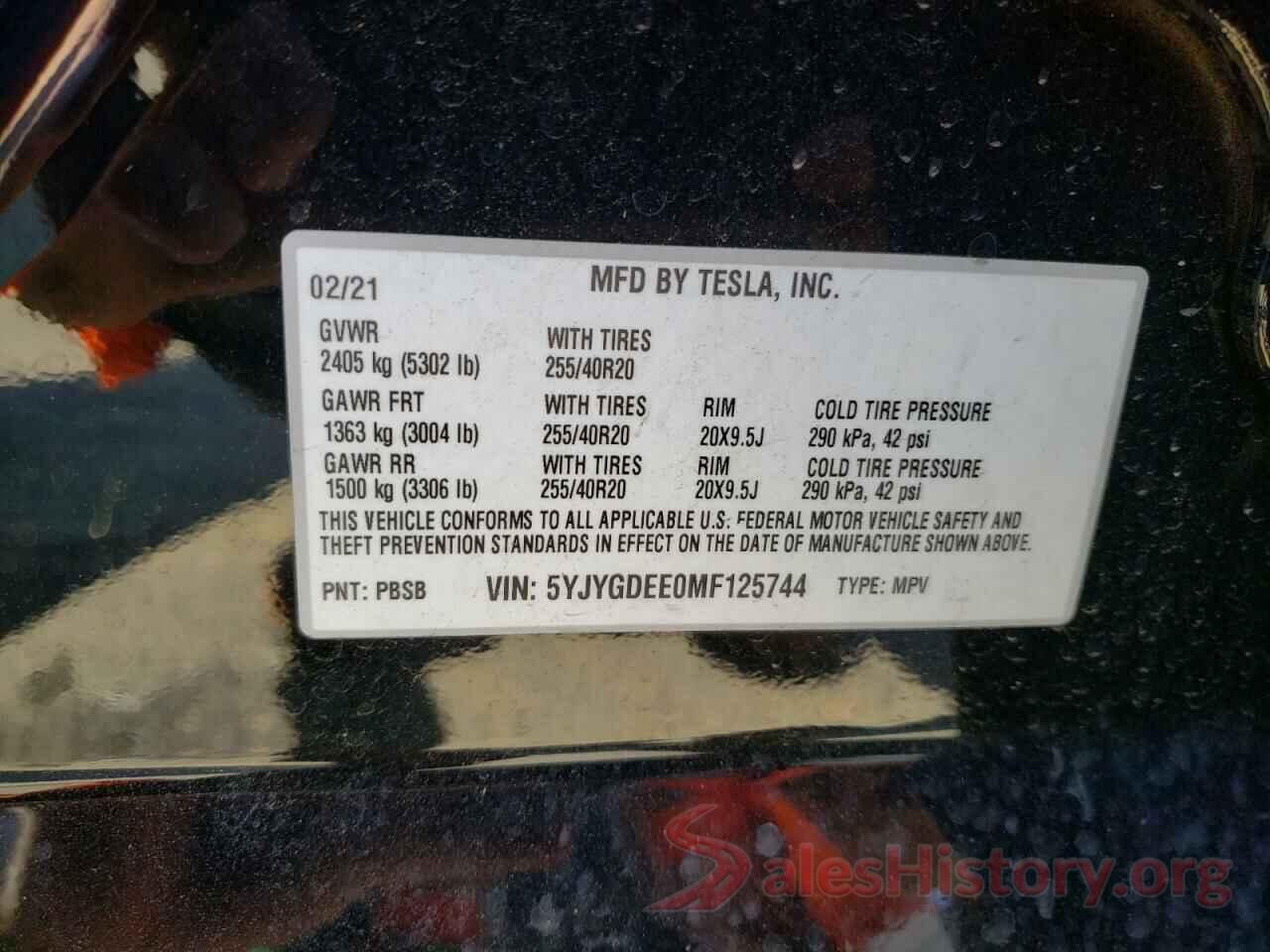 5YJYGDEE0MF125744 2021 TESLA MODEL Y