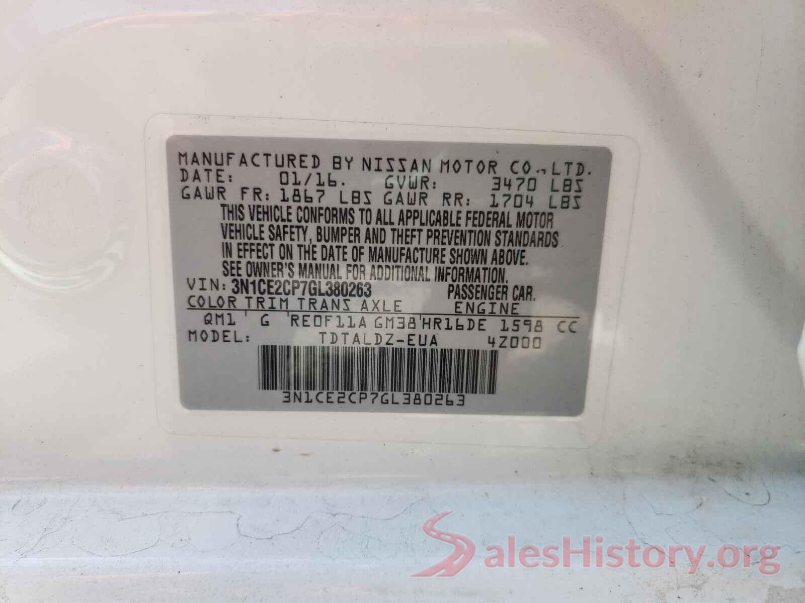 3N1CE2CP7GL380263 2016 NISSAN VERSA