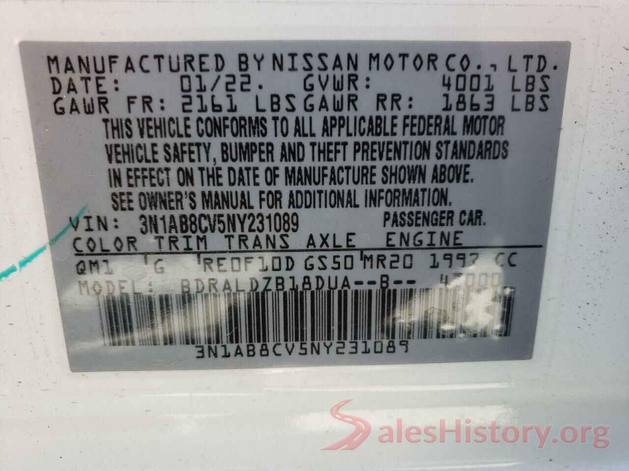 3N1AB8CV5NY231089 2022 NISSAN SENTRA