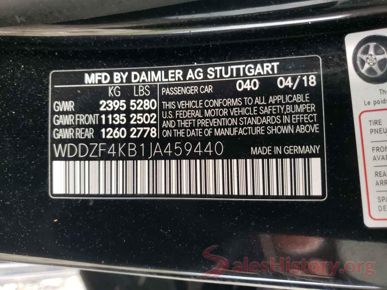 WDDZF4KB1JA459440 2018 MERCEDES-BENZ E-CLASS