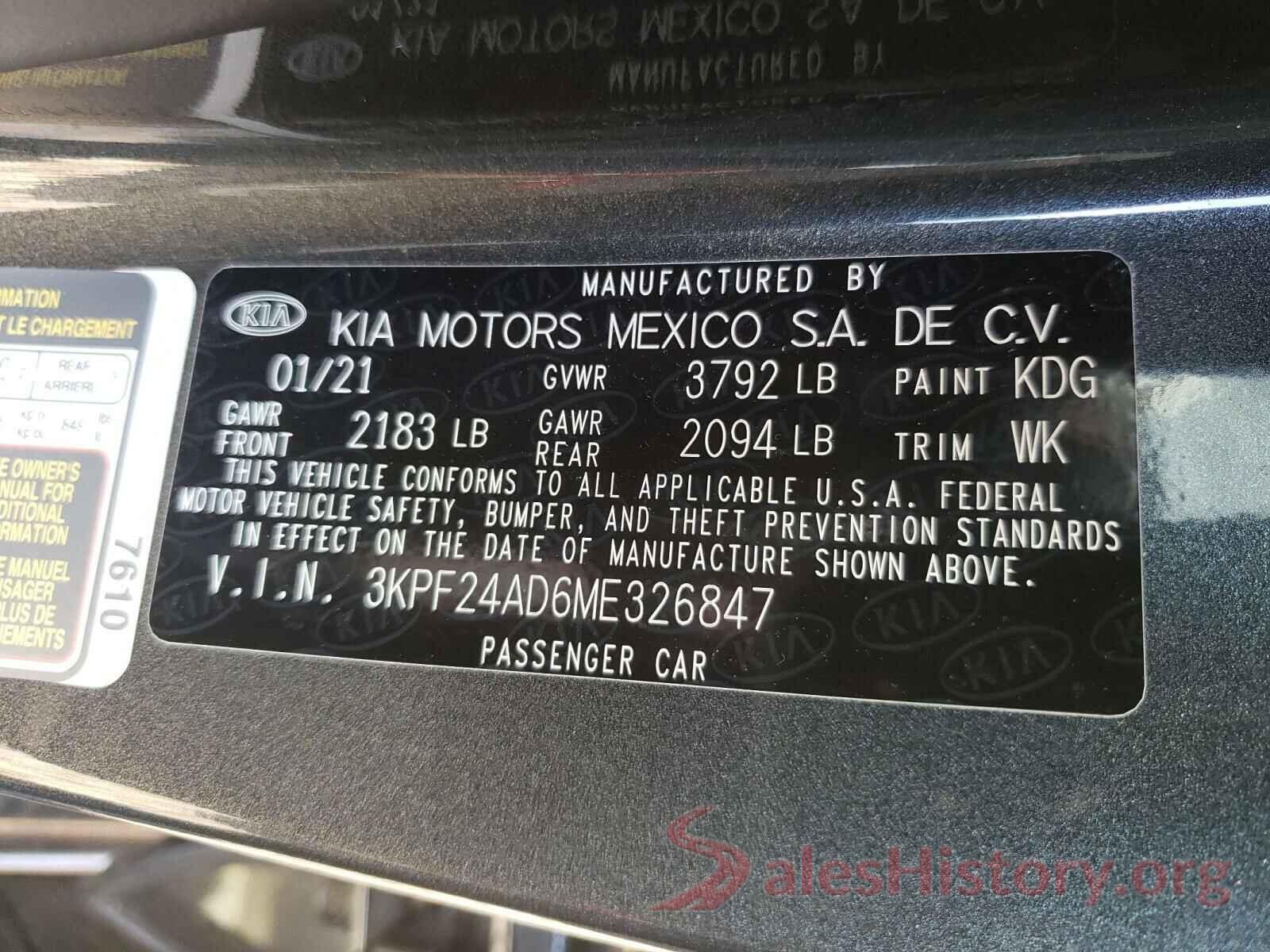 3KPF24AD6ME326847 2021 KIA FORTE