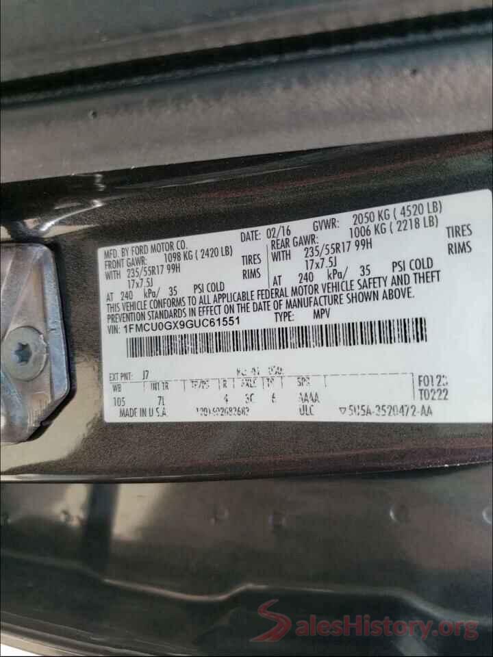 1FMCU0GX9GUC61551 2016 FORD ESCAPE