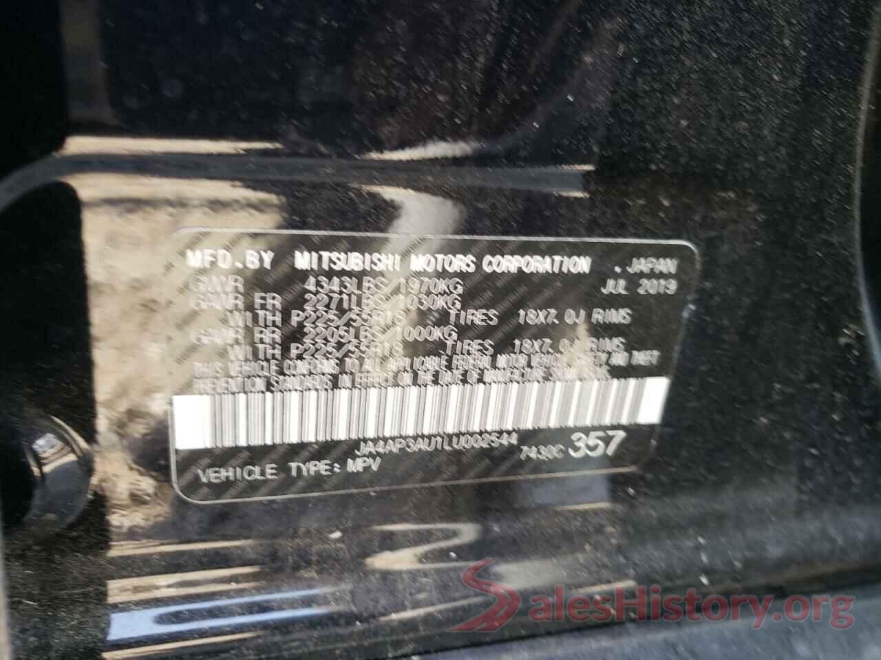 JA4AP3AU1LU002544 2020 MITSUBISHI OUTLANDER