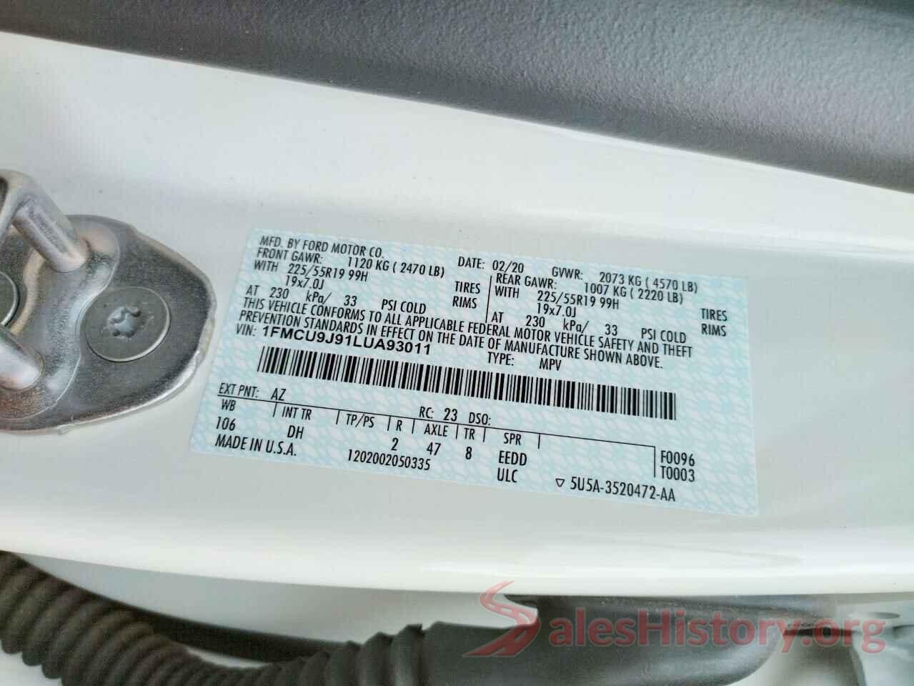 1FMCU9J91LUA93011 2020 FORD ESCAPE