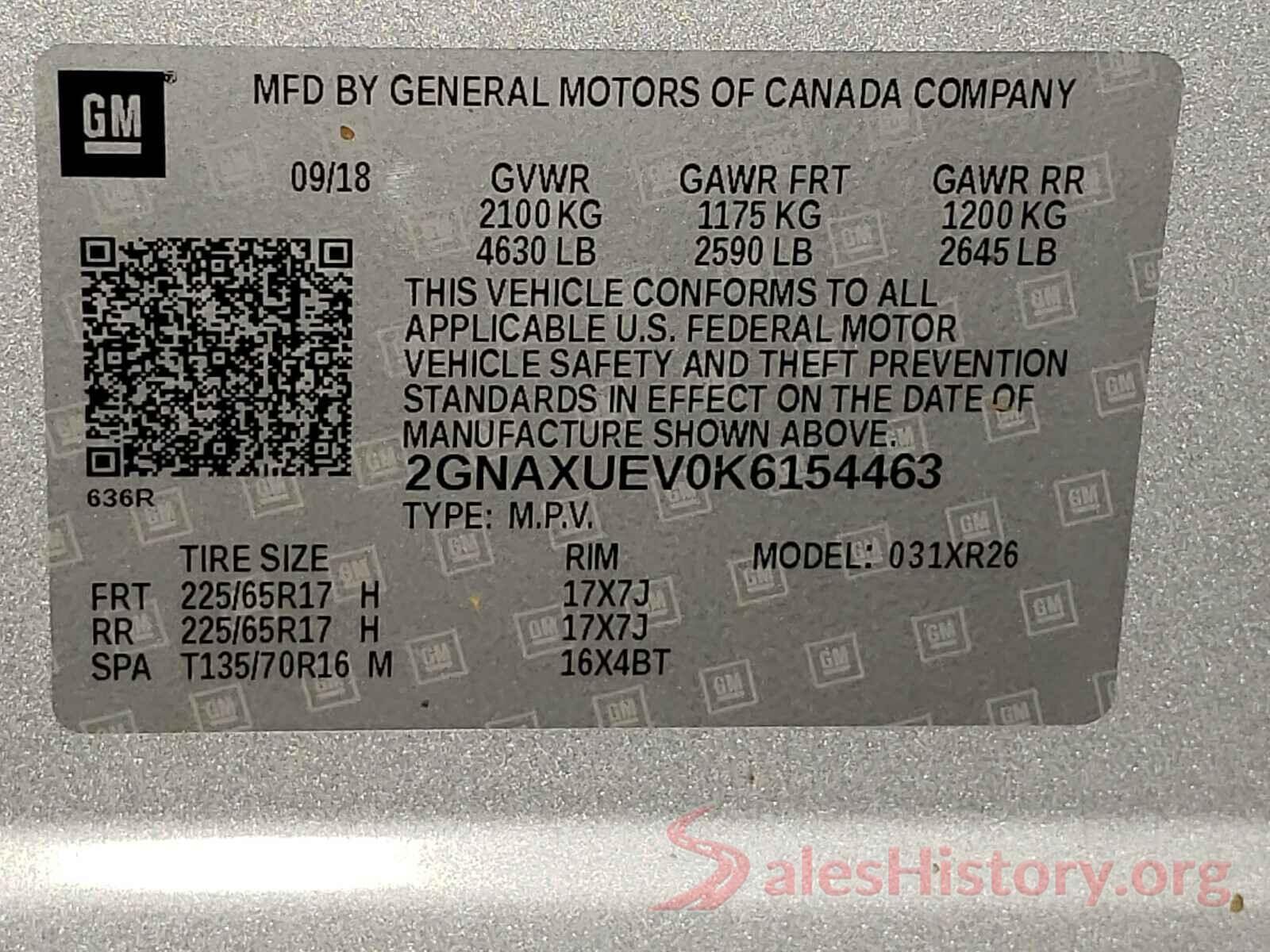 2GNAXUEV0K6154463 2019 CHEVROLET EQUINOX