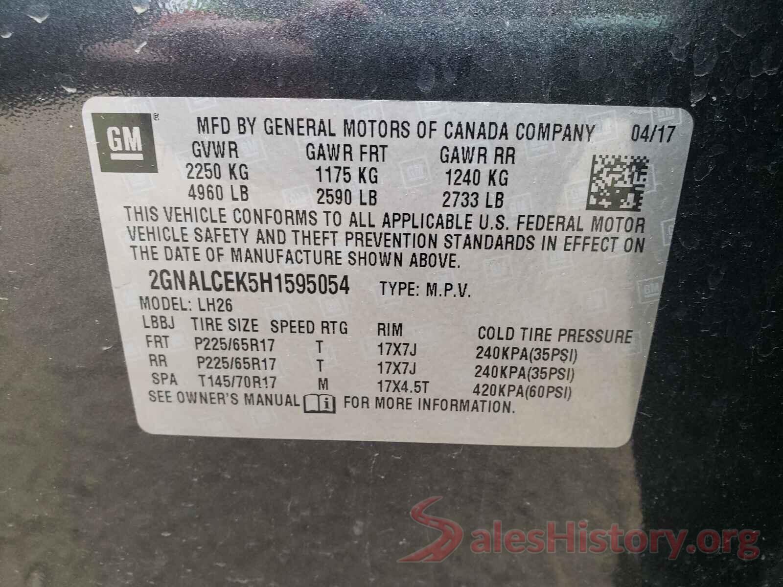 2GNALCEK5H1595054 2017 CHEVROLET EQUINOX