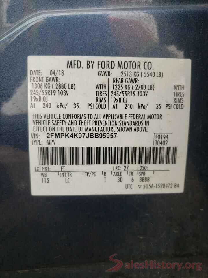 2FMPK4K97JBB95957 2018 FORD EDGE