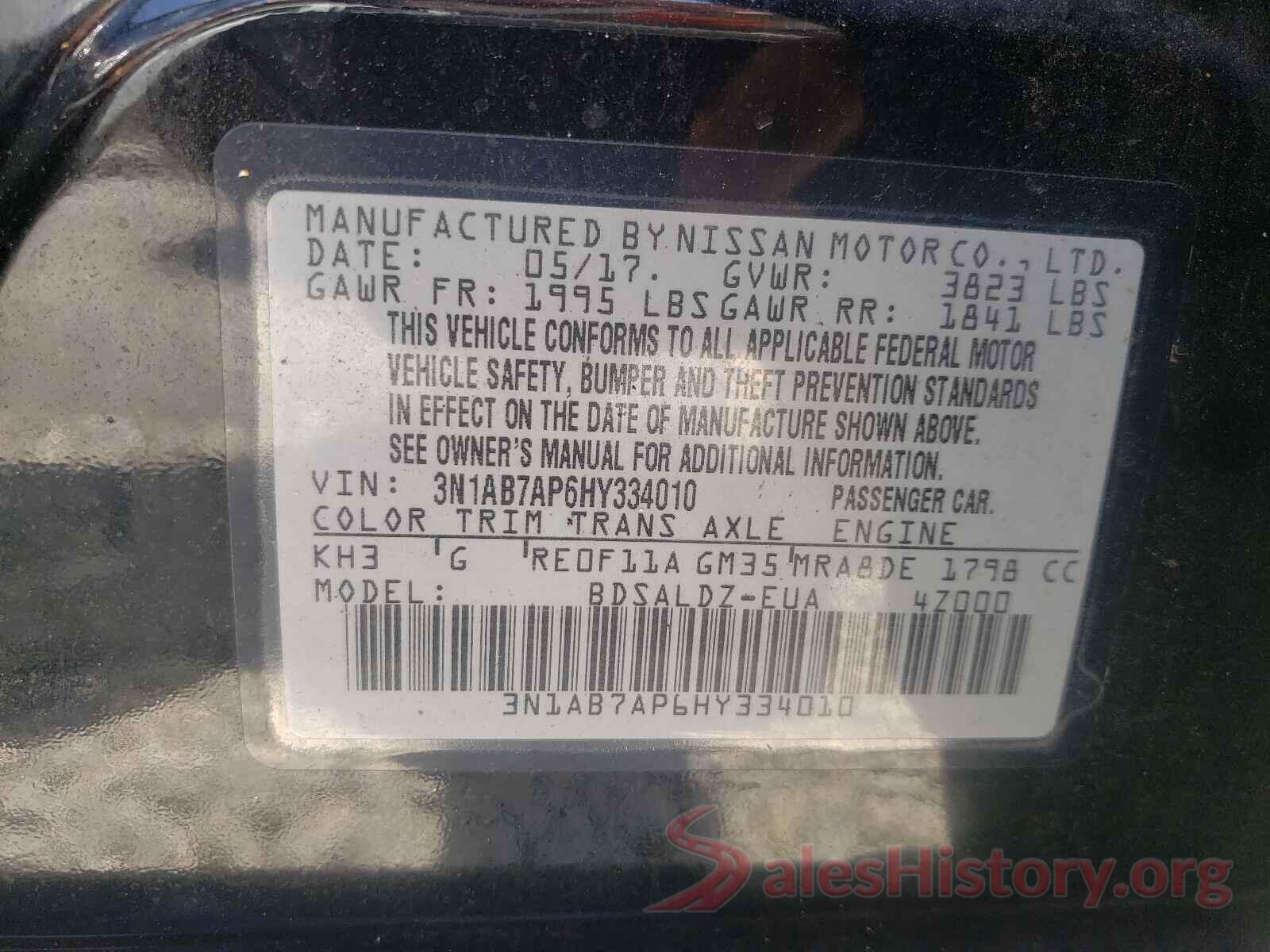 3N1AB7AP6HY334010 2017 NISSAN SENTRA