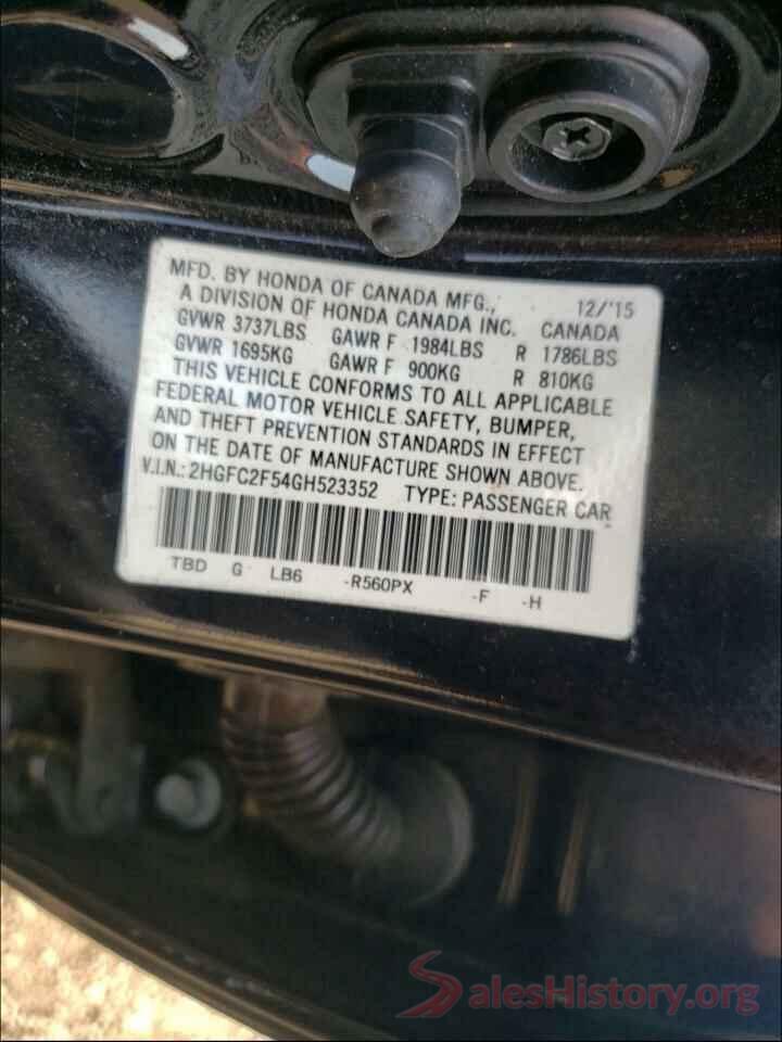 2HGFC2F54GH523352 2016 HONDA CIVIC