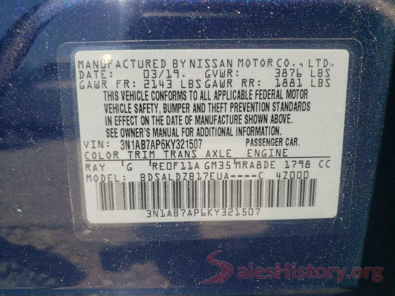 3N1AB7AP6KY321507 2019 NISSAN SENTRA