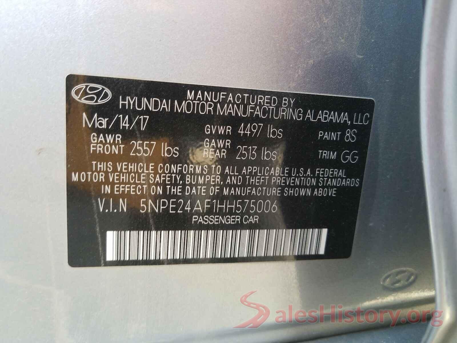 5NPE24AF1HH575006 2017 HYUNDAI SONATA