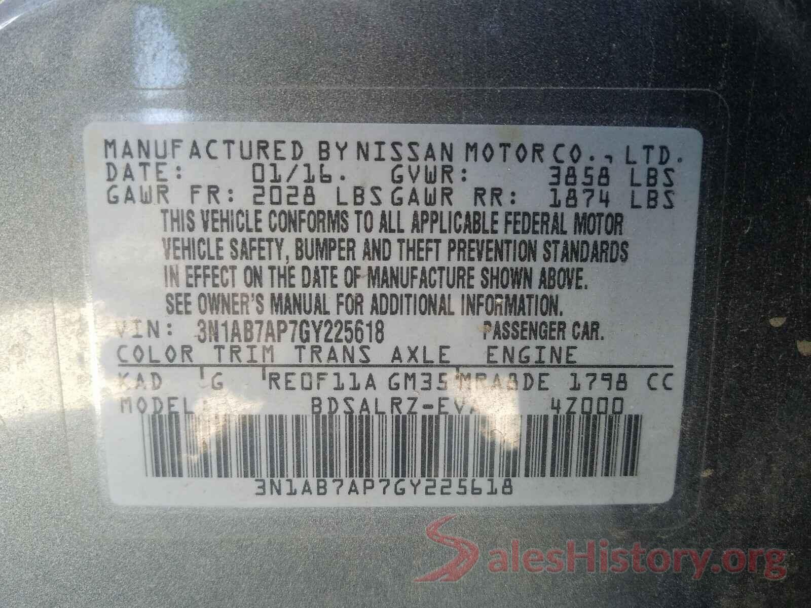 3N1AB7AP7GY225618 2016 NISSAN SENTRA