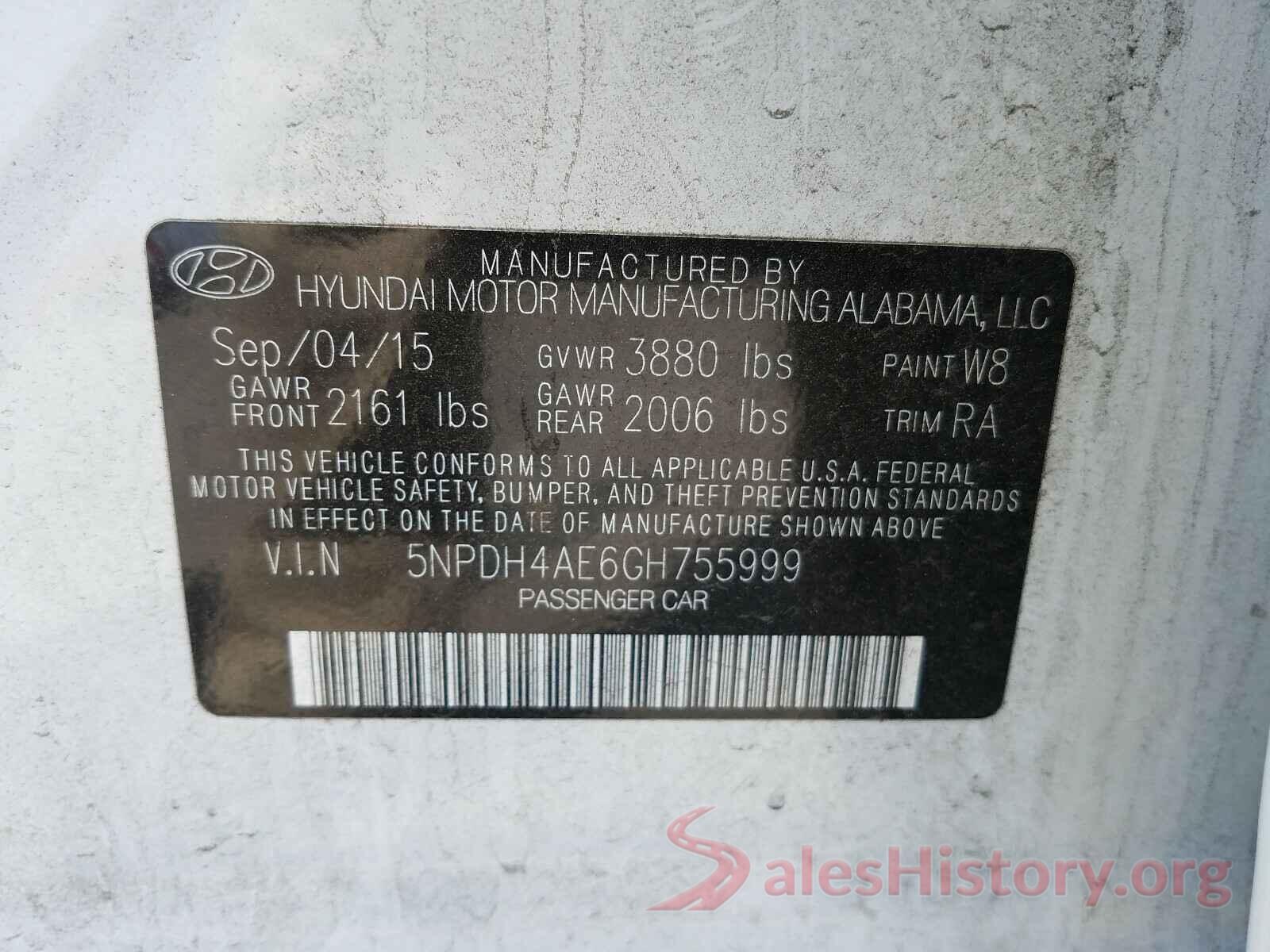 5NPDH4AE6GH755999 2016 HYUNDAI ELANTRA