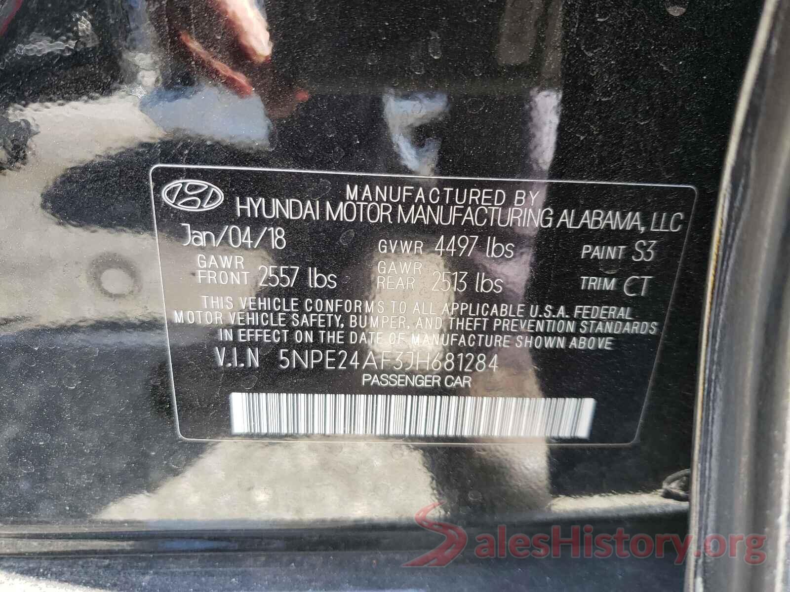 5NPE24AF3JH681284 2018 HYUNDAI SONATA