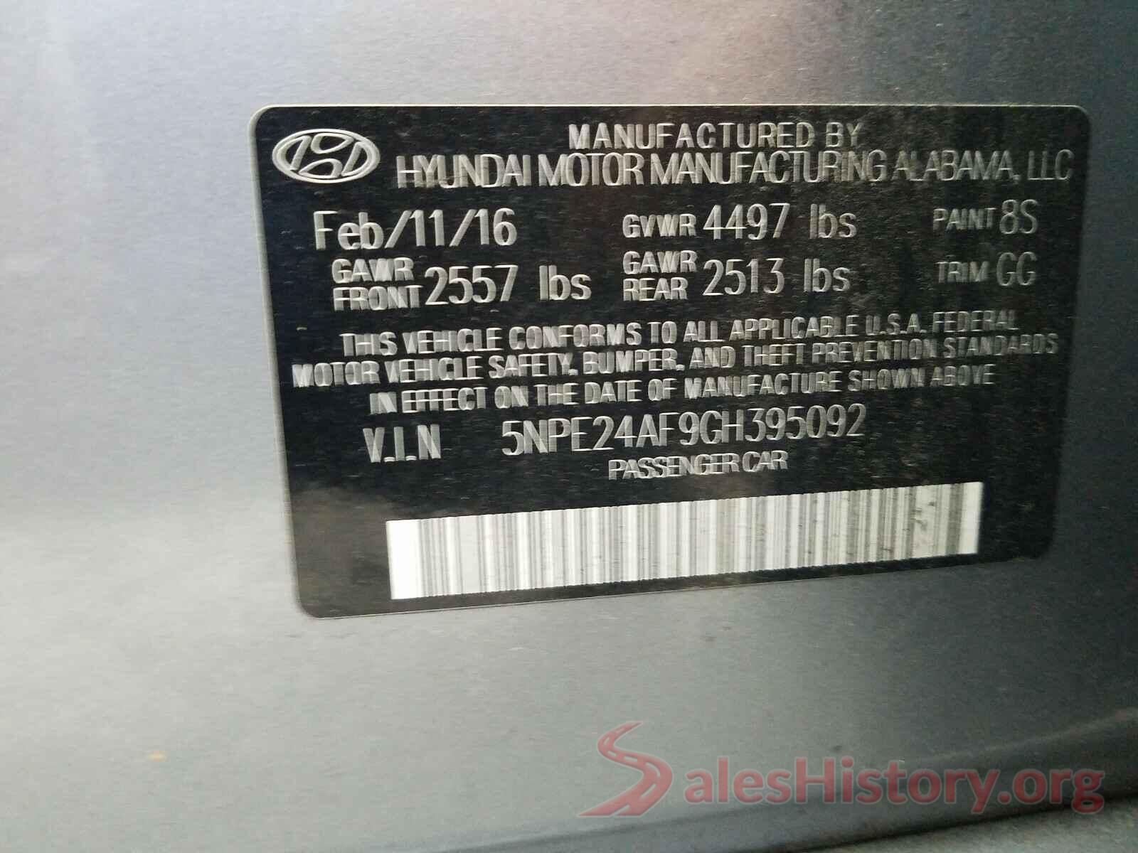 5NPE24AF9GH395092 2016 HYUNDAI SONATA