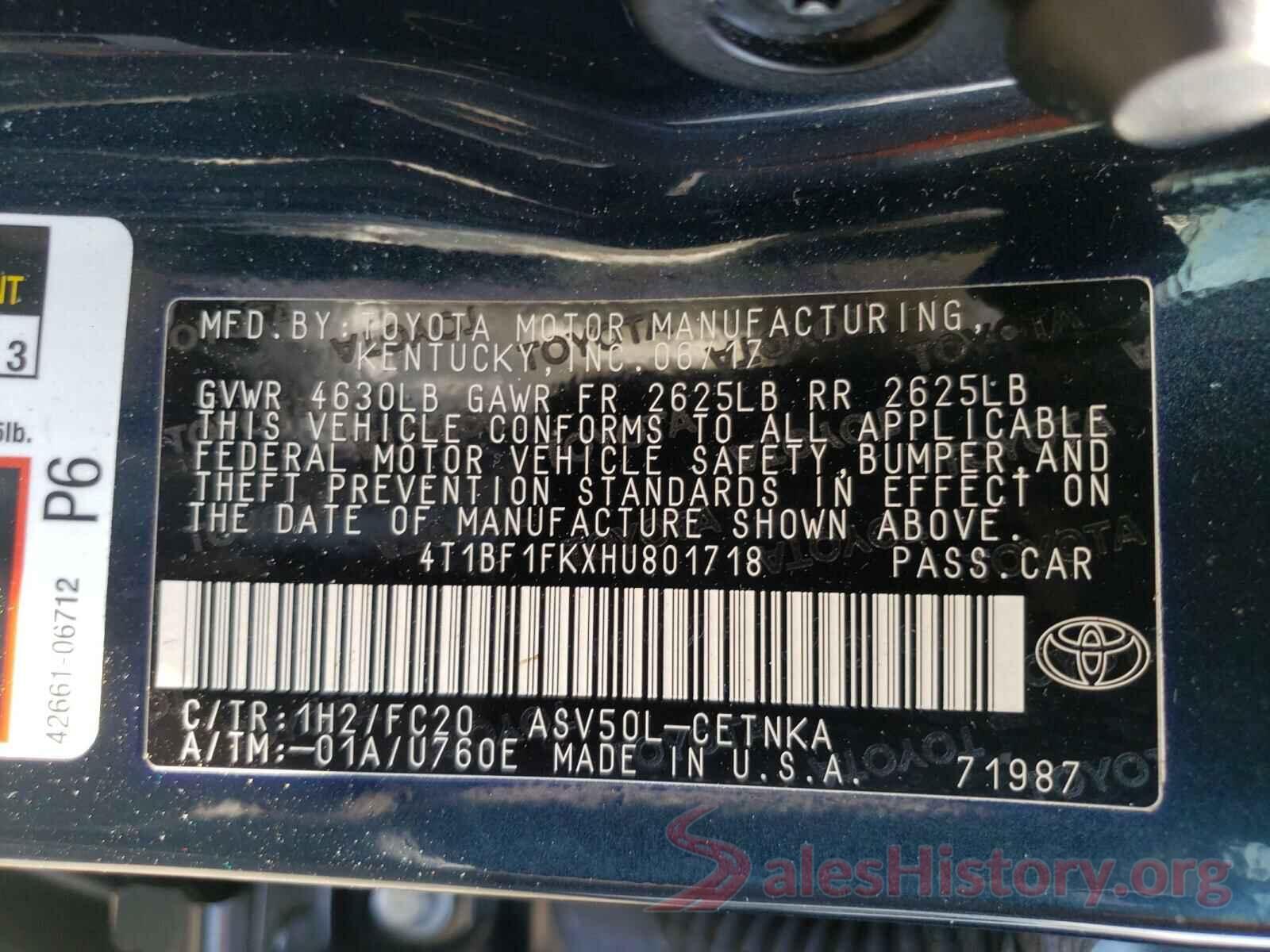 4T1BF1FKXHU801718 2017 TOYOTA CAMRY