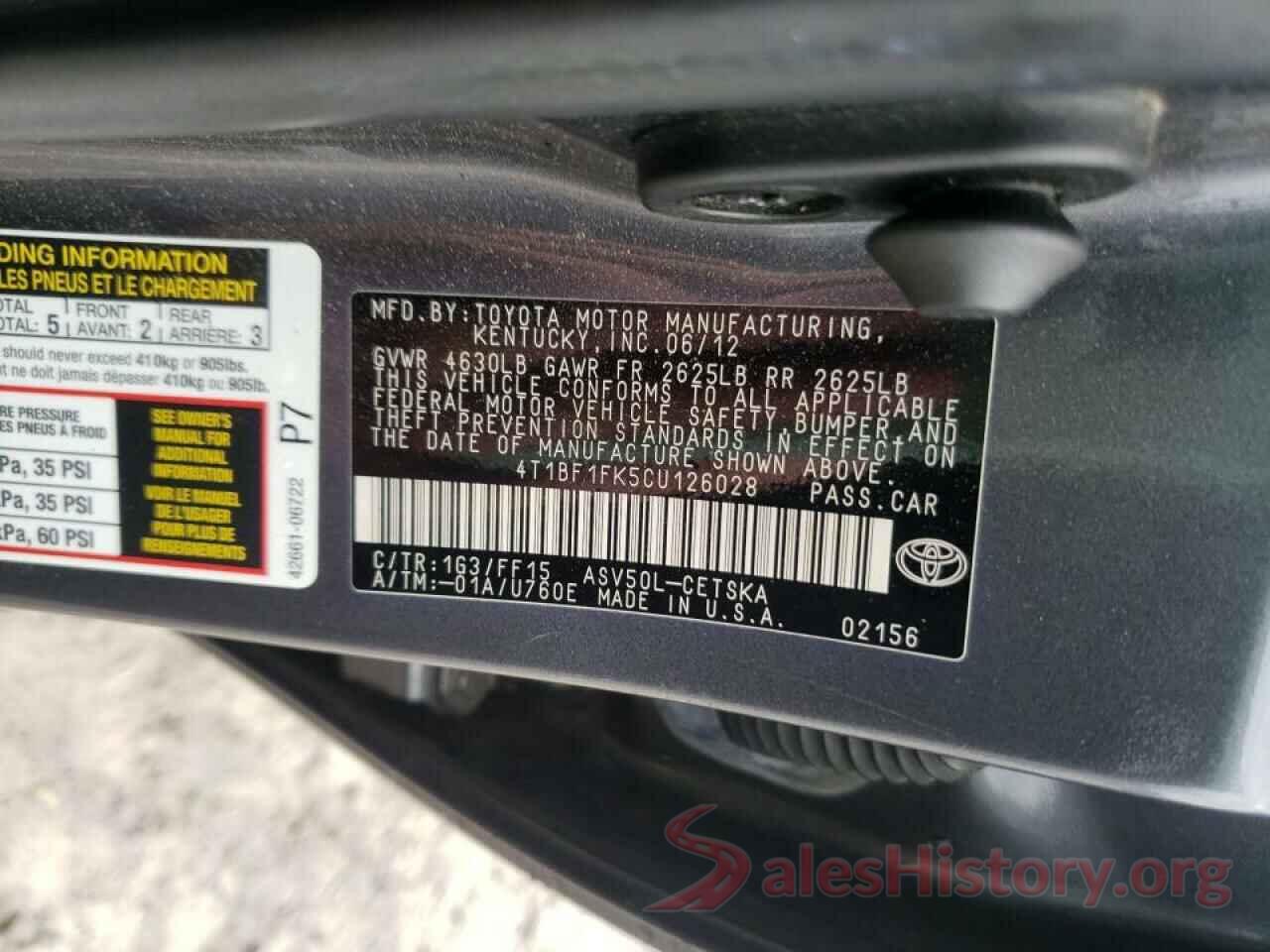 4T1BF1FK5CU126028 2012 TOYOTA CAMRY