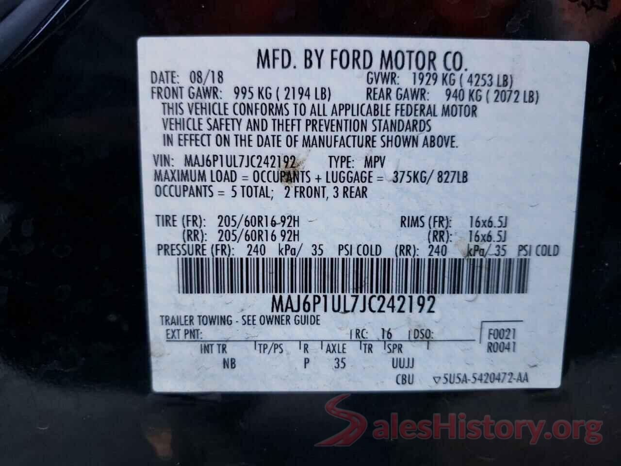 MAJ6P1UL7JC242192 2018 FORD ALL OTHER