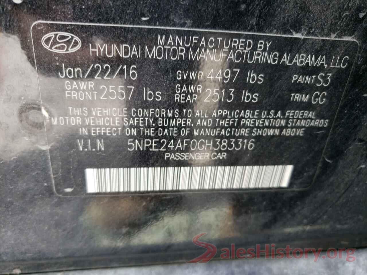 5NPE24AF0GH383316 2016 HYUNDAI SONATA