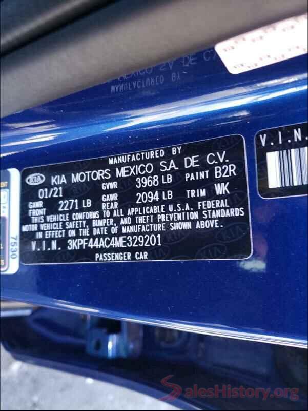 3KPF44AC4ME329201 2021 KIA FORTE