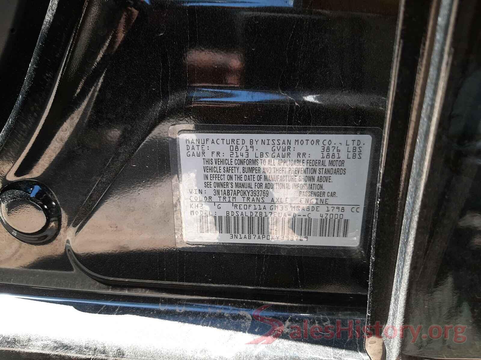 3N1AB7AP0KY393769 2019 NISSAN SENTRA