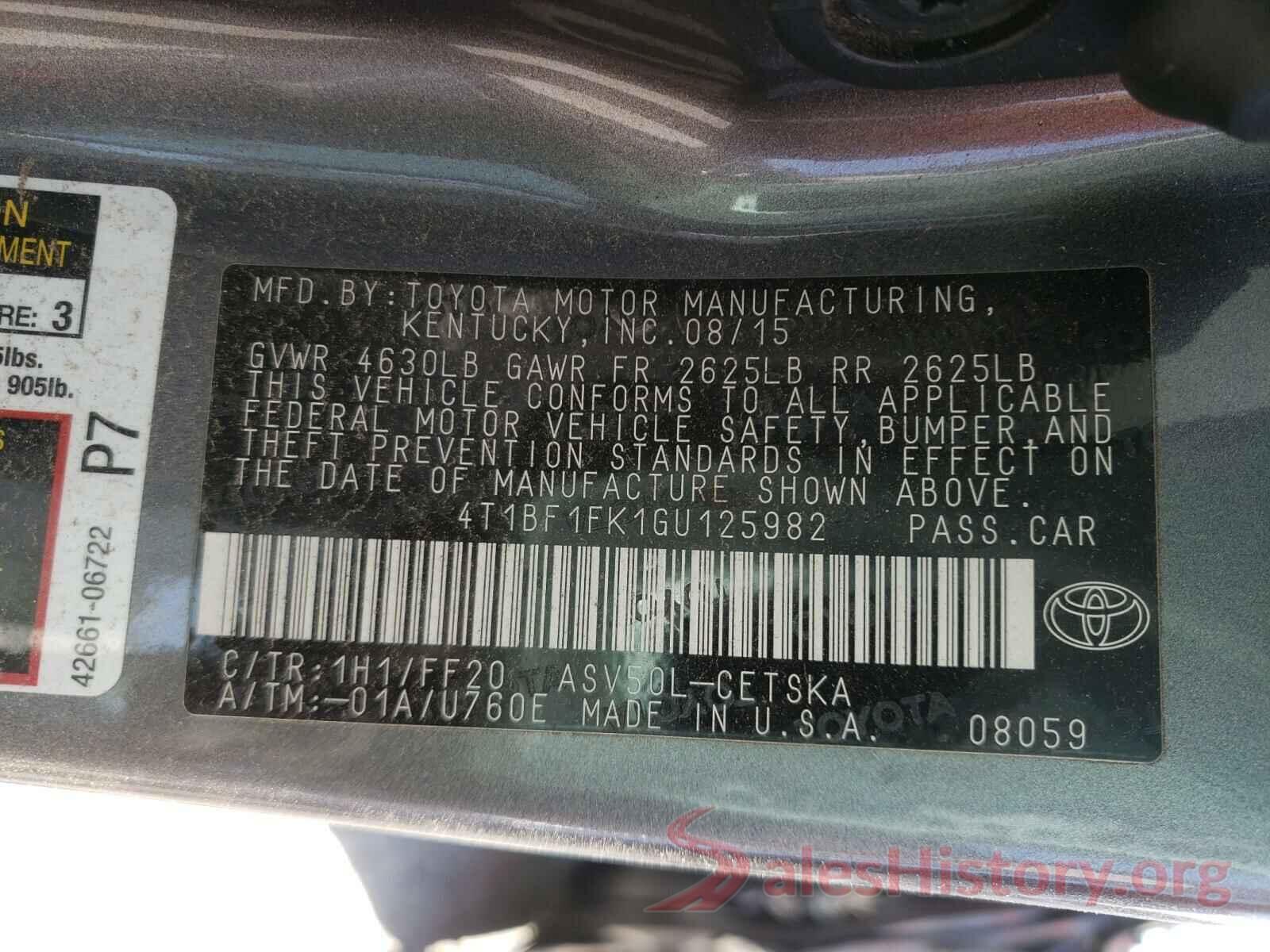 4T1BF1FK1GU125982 2016 TOYOTA CAMRY