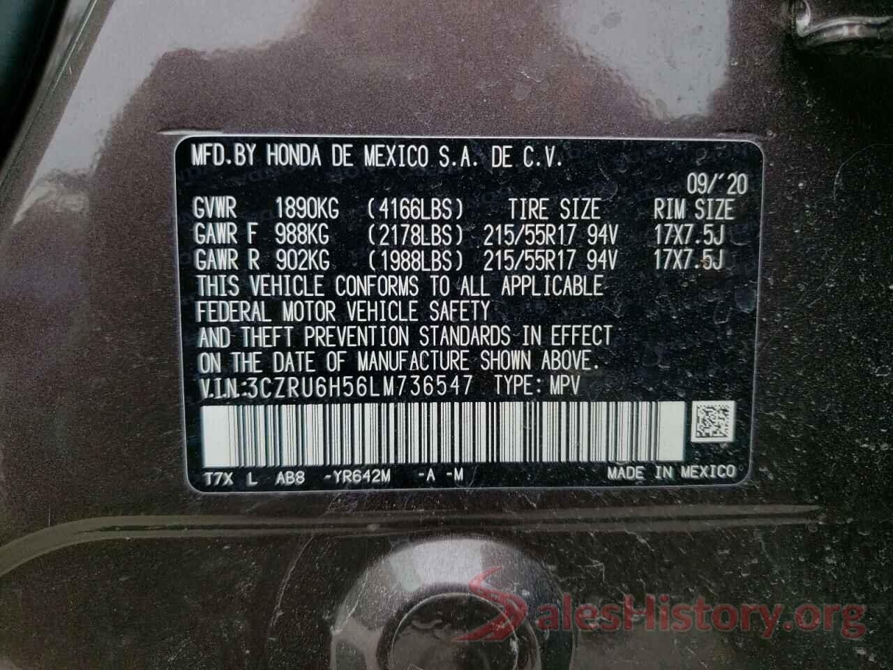 3CZRU6H56LM736547 2020 HONDA HR-V