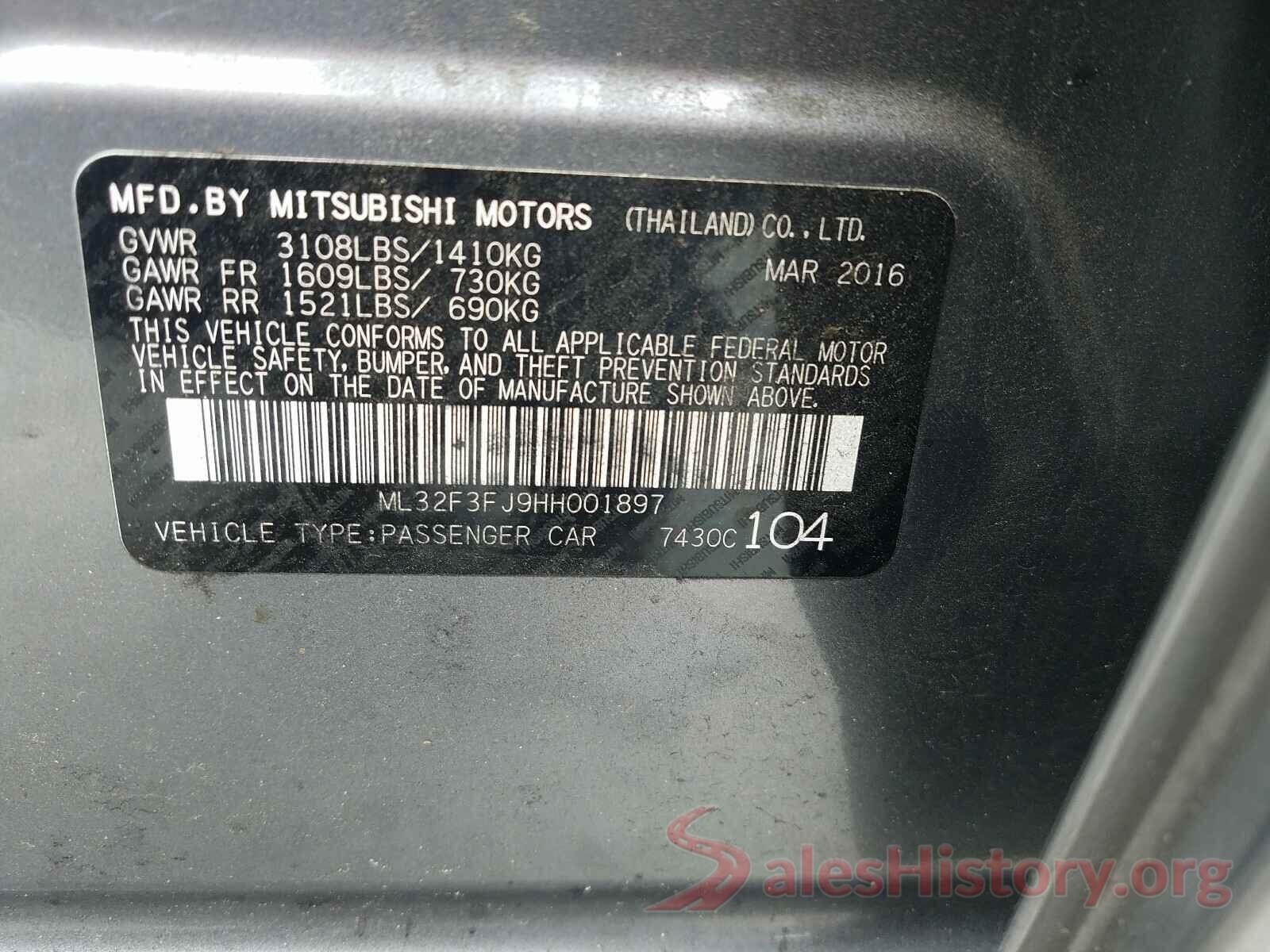 ML32F3FJ9HH001897 2017 MITSUBISHI MIRAGE