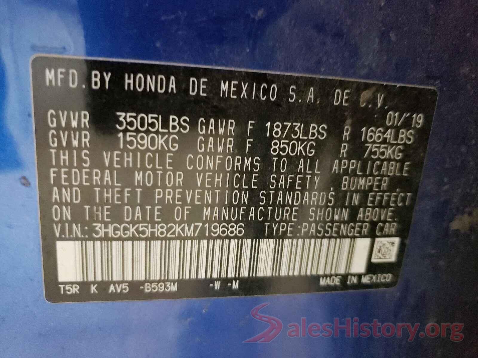 3HGGK5H82KM719686 2019 HONDA FIT