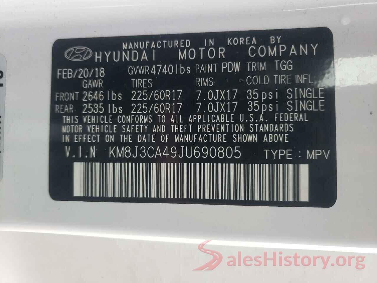 KM8J3CA49JU690805 2018 HYUNDAI TUCSON