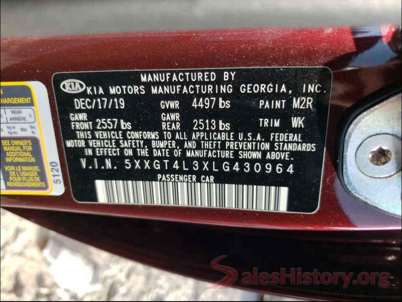 5XXGT4L3XLG430964 2020 KIA OPTIMA