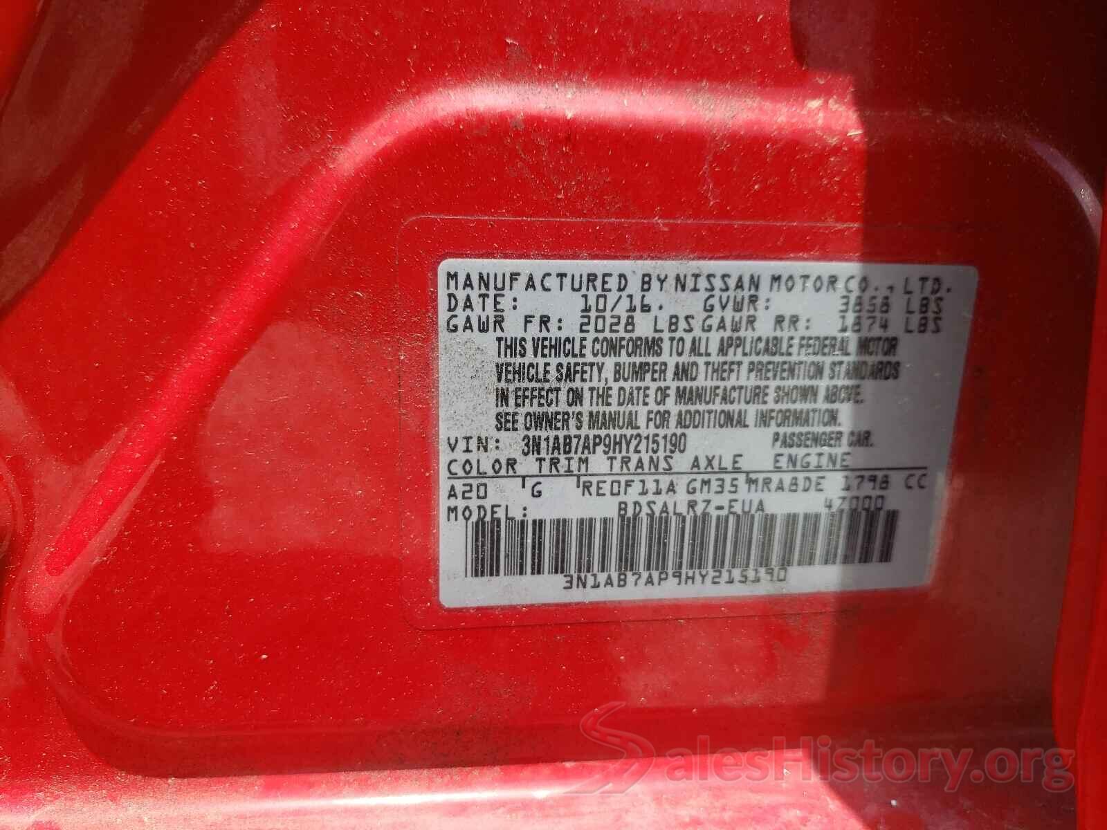 3N1AB7AP9HY215190 2017 NISSAN SENTRA