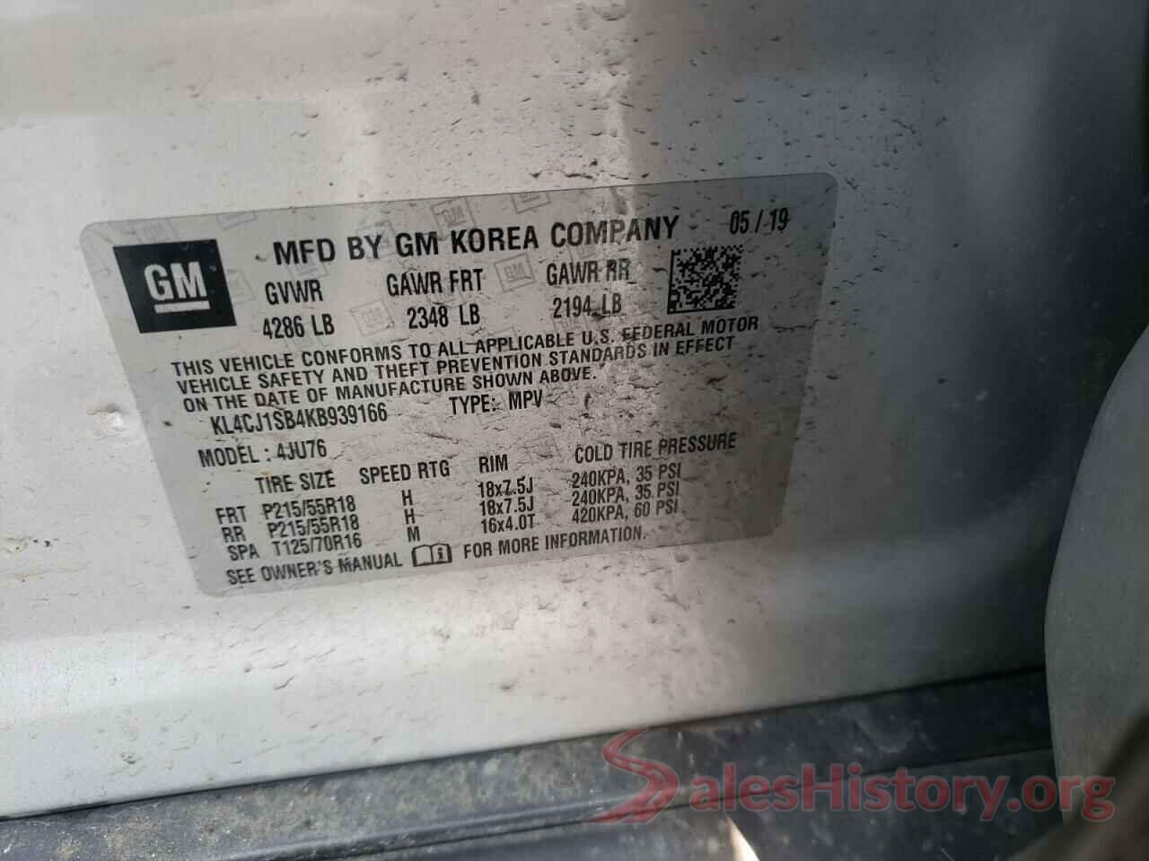 KL4CJ1SB4KB939166 2019 BUICK ENCORE