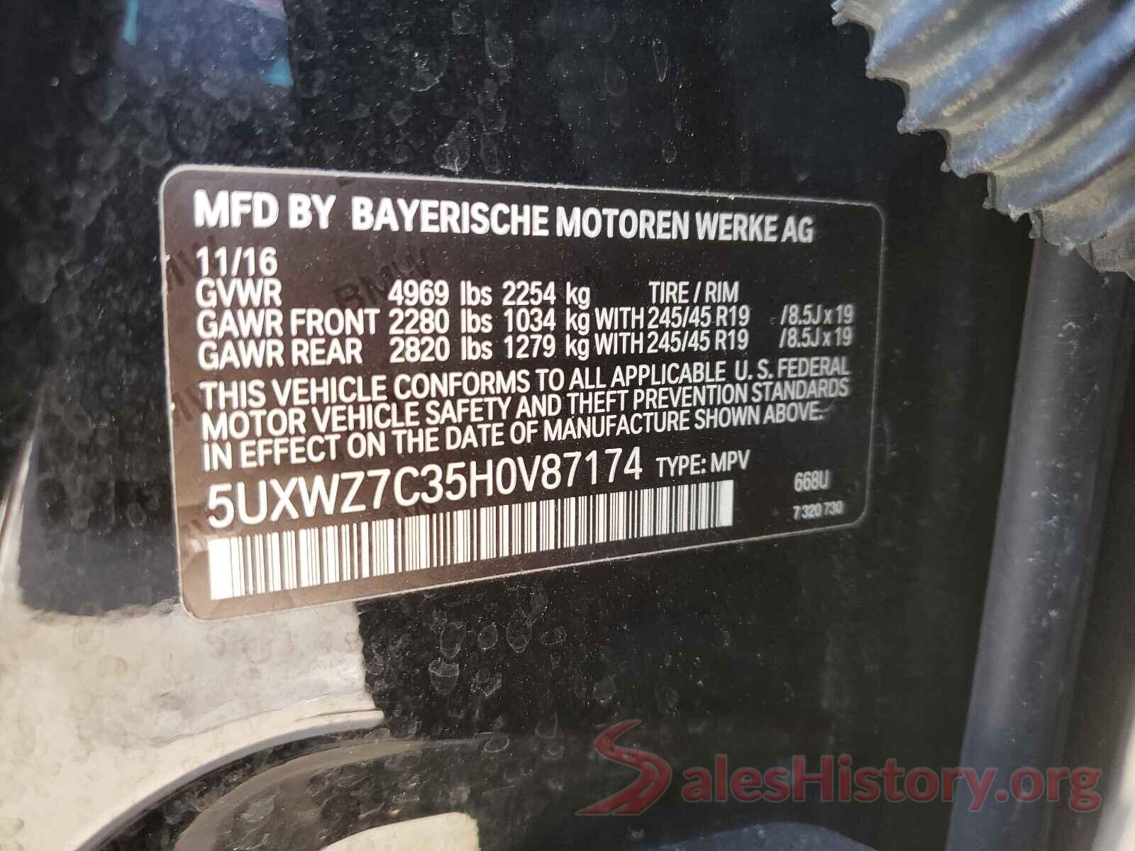 5UXWZ7C35H0V87174 2017 BMW X3