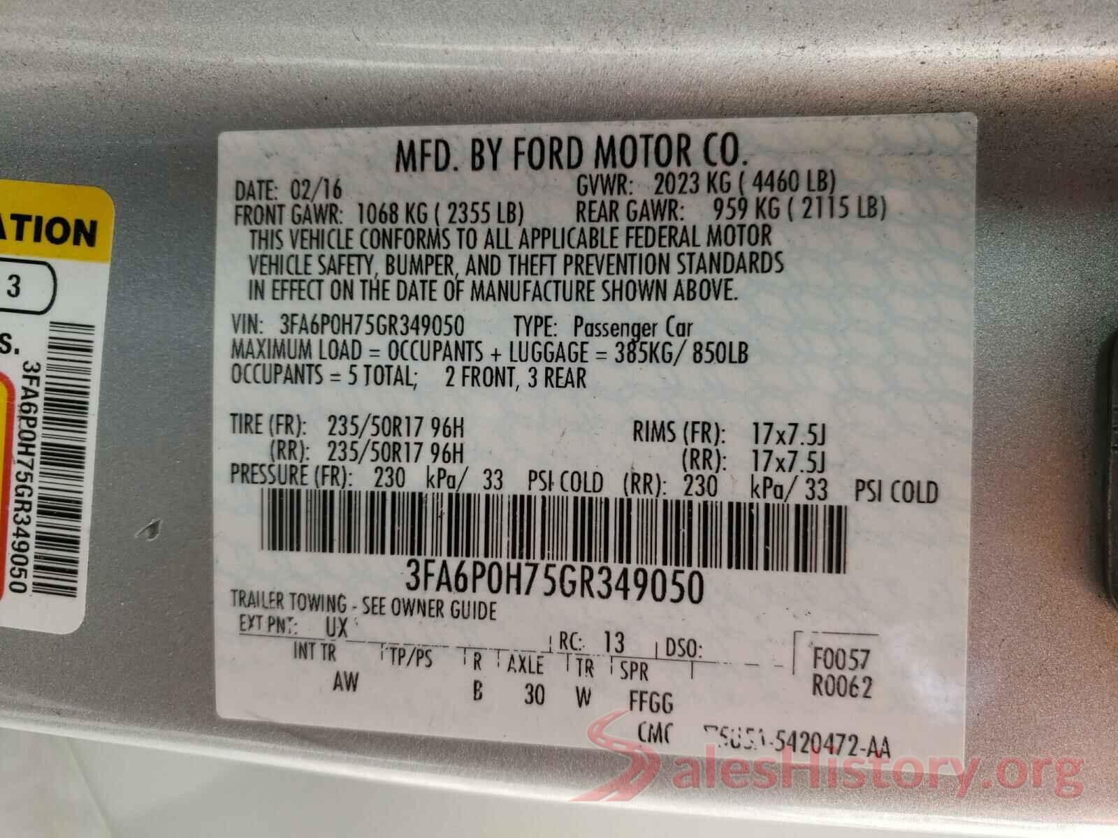 3FA6P0H75GR349050 2016 FORD FUSION