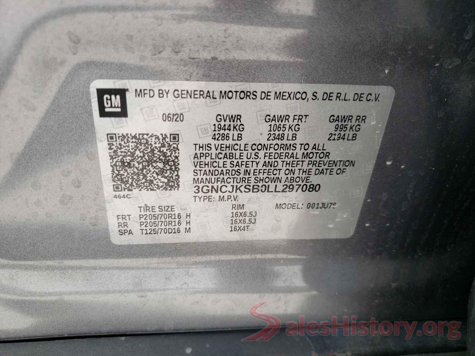 3GNCJKSB0LL297080 2020 CHEVROLET TRAX