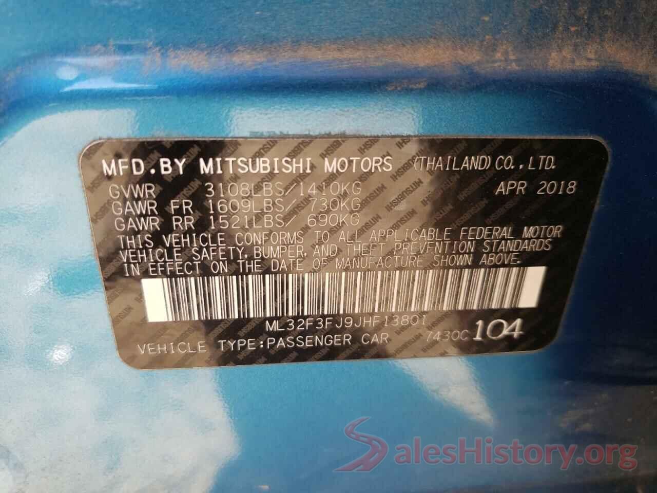 ML32F3FJ9JHF13801 2018 MITSUBISHI MIRAGE