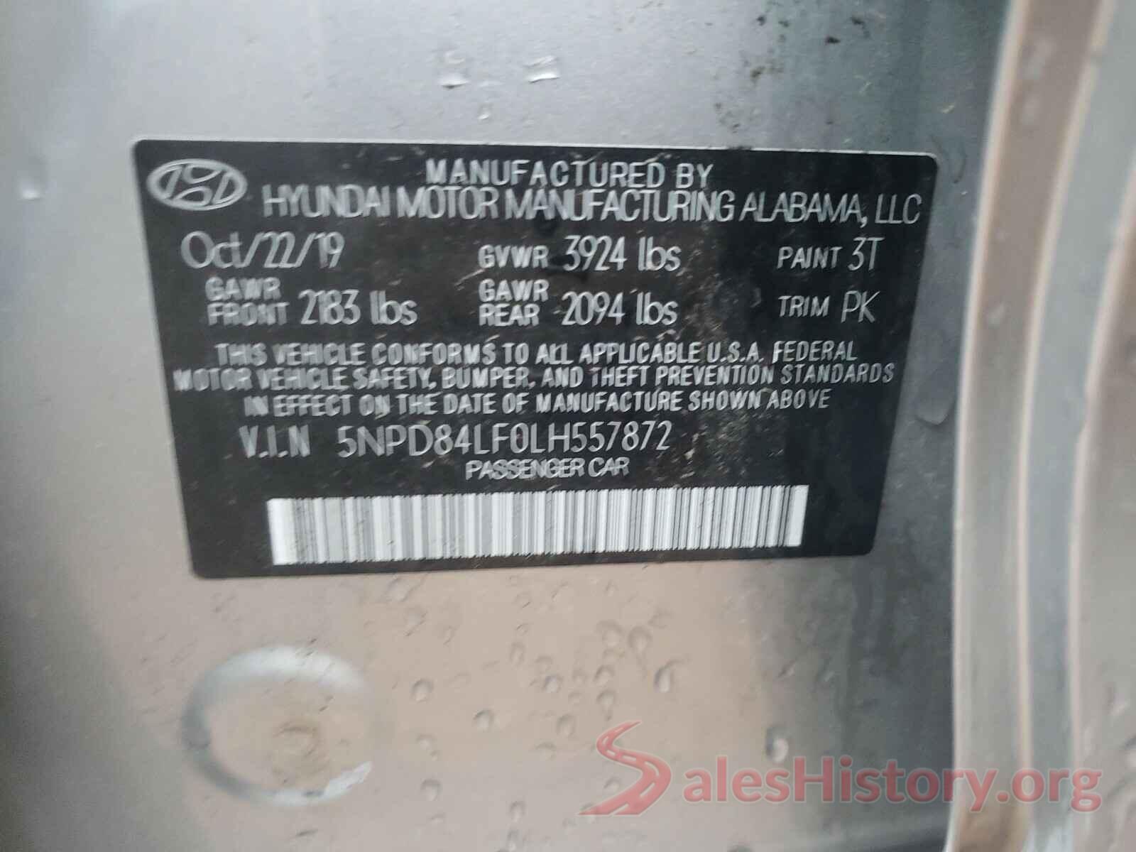 5NPD84LF0LH557872 2020 HYUNDAI ELANTRA