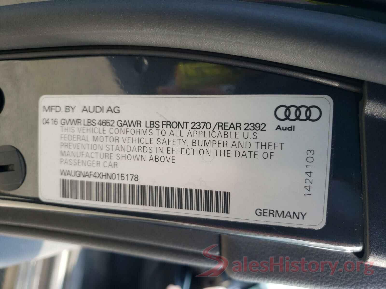 WAUGNAF4XHN015178 2017 AUDI A4