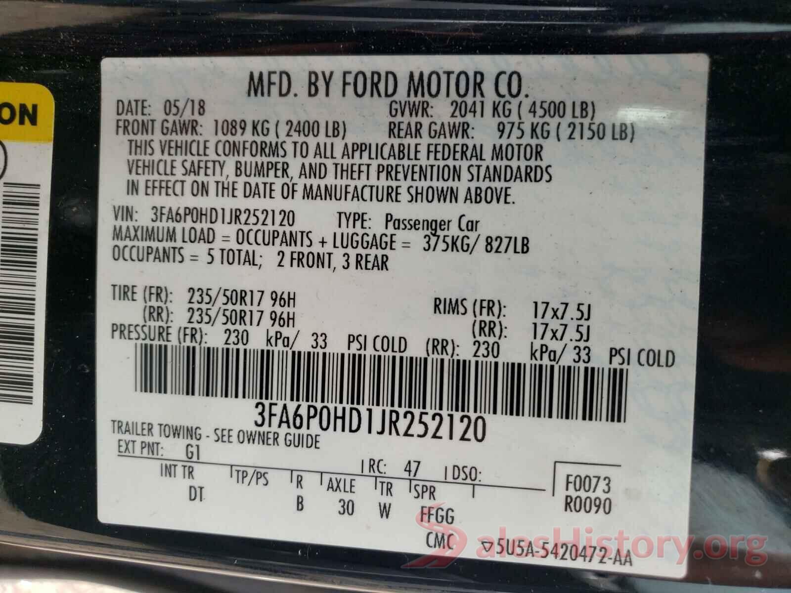 3FA6P0HD1JR252120 2018 FORD FUSION