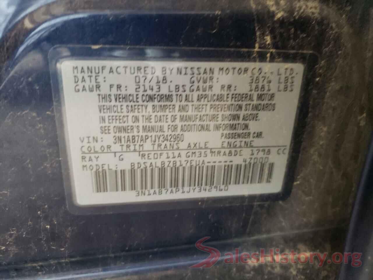 3N1AB7AP1JY342960 2018 NISSAN SENTRA